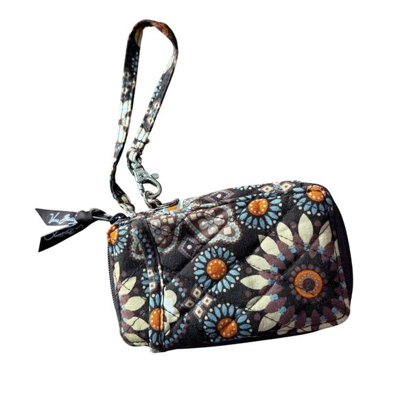 Vera Bradley wristlet wallet quilted cotton brown tan small zip around pouch - Picture 4 of 7